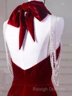 Sexy Mermaid Velvet Party Dresses Red Prom Dresses