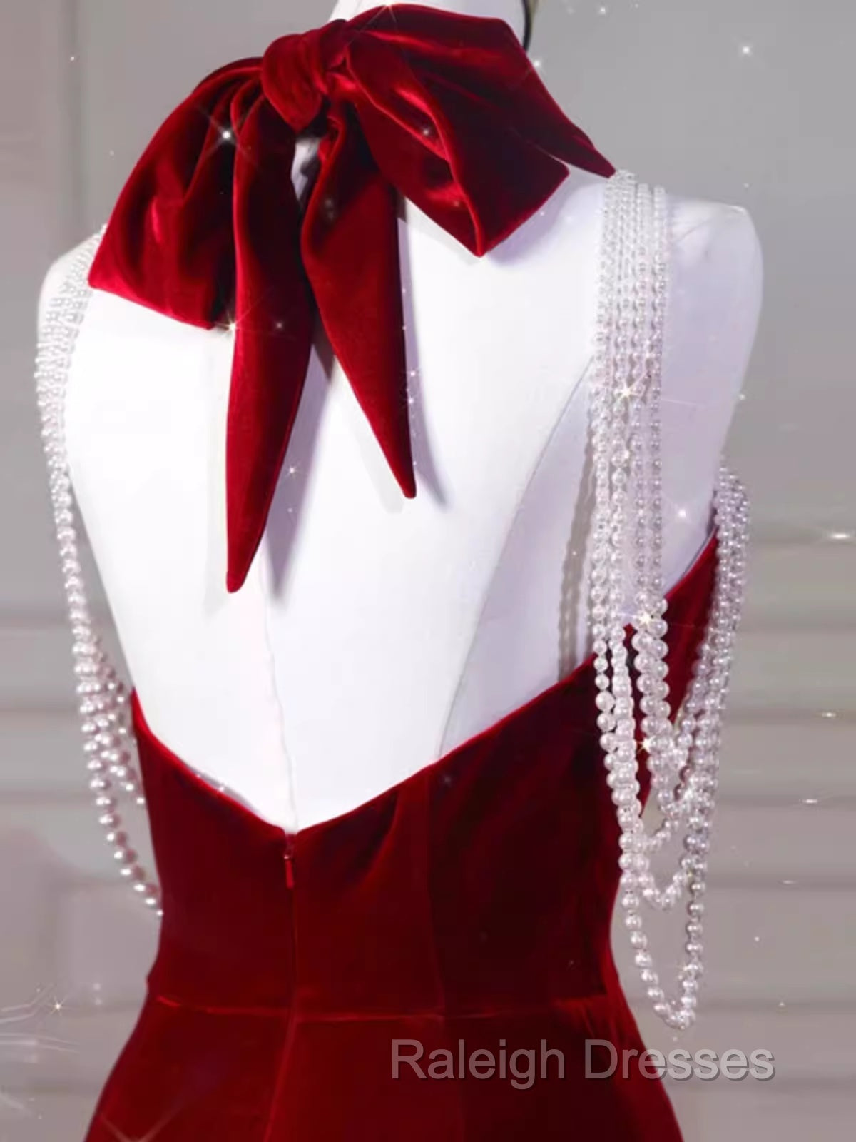 Sexy Mermaid Velvet Party Dresses Red Prom Dresses