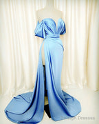 Sexy Off The Shoulder High Slit Satin Dresses