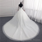 Sexy Open Back Lace Ball Gown Wedding Dresses Appliques Sleeves
