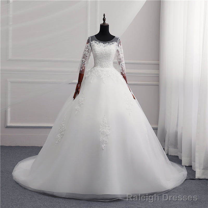 Sexy Open Back Lace Ball Gown Wedding Dresses Appliques Sleeves Main image
