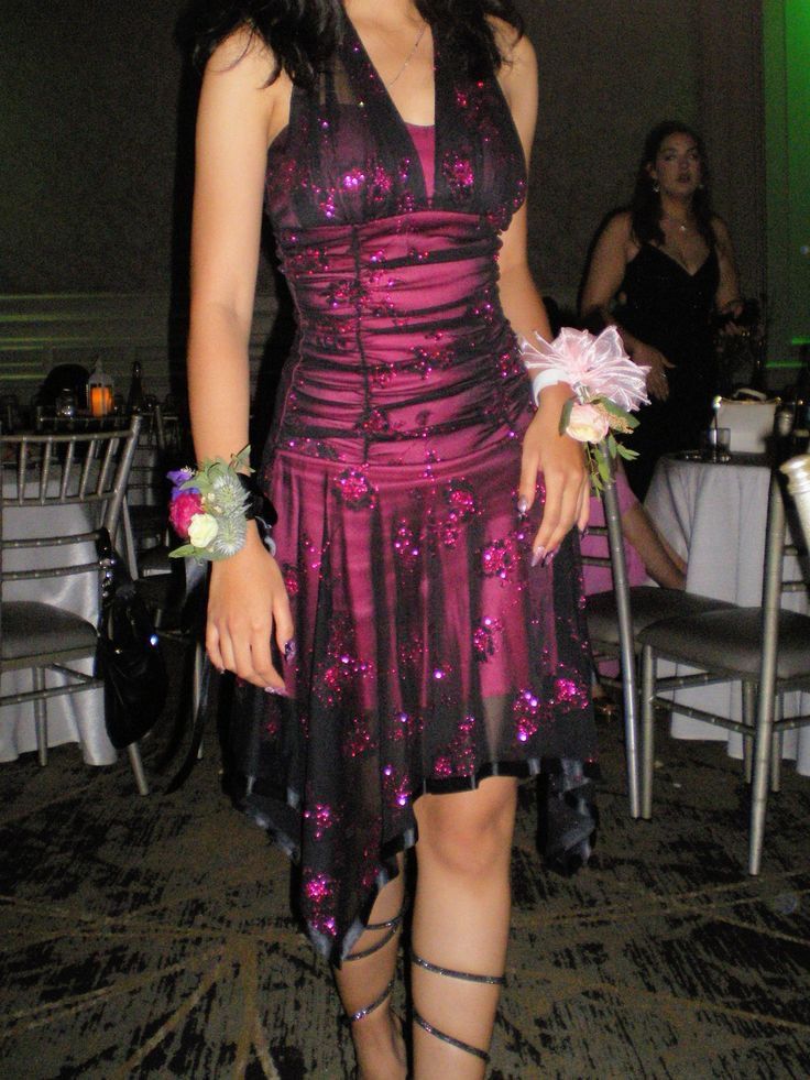 Pink Black Tulle Sequined Halter Neck Irregular 19Th Birthday Homecoming Dresses Main image