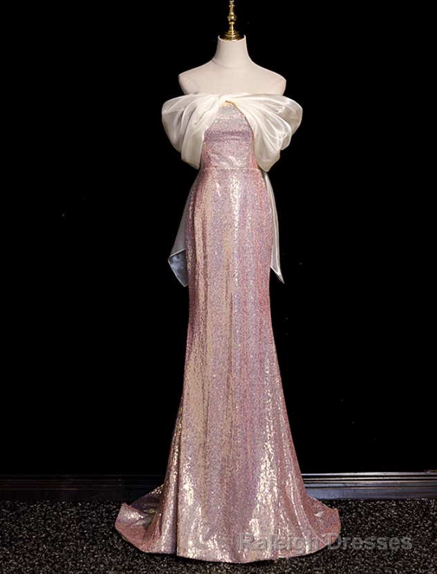 Sexy Pink Mermaid Sequins Off the Shoulder Prom Dress Main image