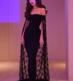 Black Noble And Elegant Mermaid Slim Lace Cape Elegant Long Floor-Length Trailing Ball Gown Evening Dress Party Dress