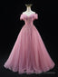 Sexy Pink Tulle Off the Shoulder Pleats Beading Prom Dress