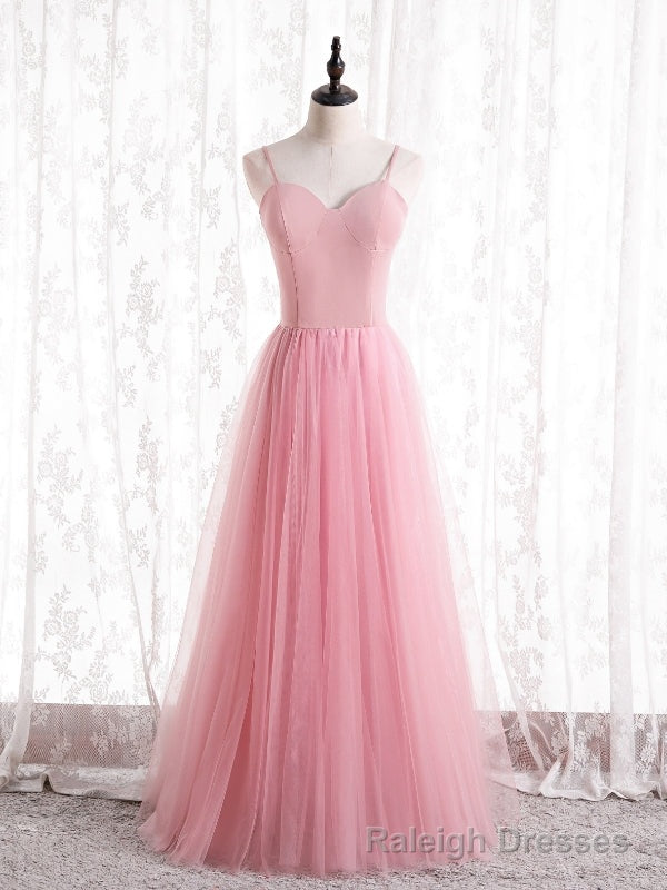 Sexy Pink Tulle Spaghetti Straps Prom Dress Main image