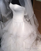 Pleated Strapless Bodice Corset Organza Ruffles Ball Gown Wedding Dress