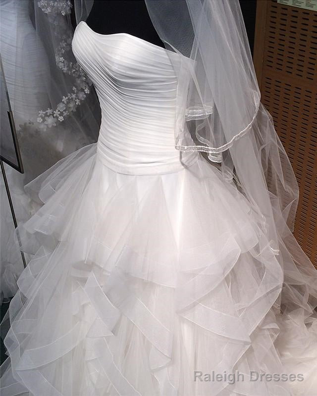 Pleated Strapless Bodice Corset Organza Ruffles Ball Gown Wedding Dress