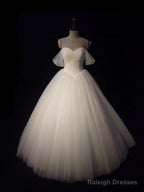Pleated Sweetheart Tulle Ball Gown Wedding Dress Off-The-Shoulder