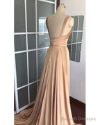 Plunge V-Neck Long Chiffon Bridesmaid Dress With Leg Split