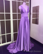 Plunge V-Neck Long Chiffon Bridesmaid Dress With Leg Split