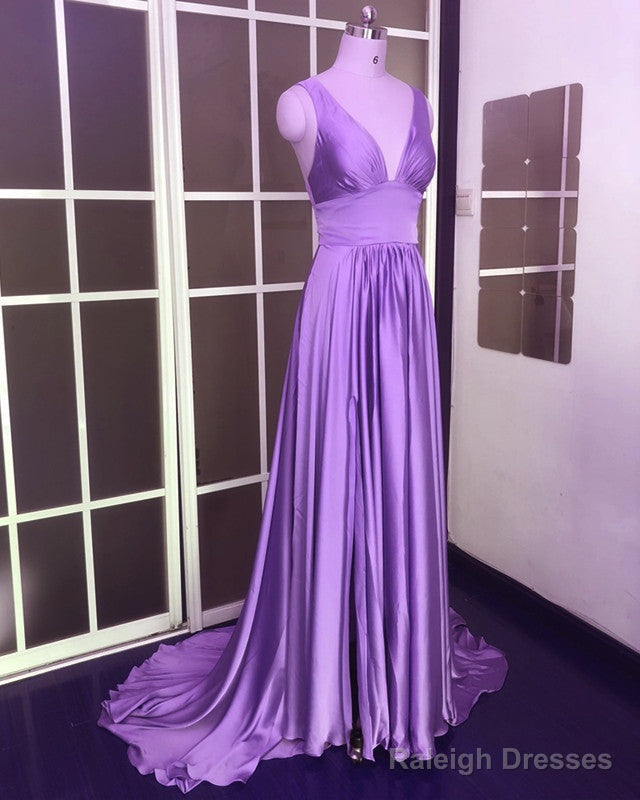 Plunge V-Neck Long Chiffon Bridesmaid Dress With Leg Split
