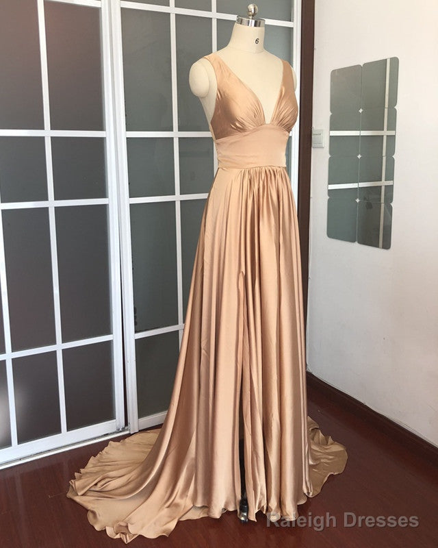 Plunge V-Neck Long Chiffon Bridesmaid Dress With Leg Split