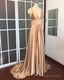 Plunge V-Neck Long Chiffon Bridesmaid Dress With Leg Split