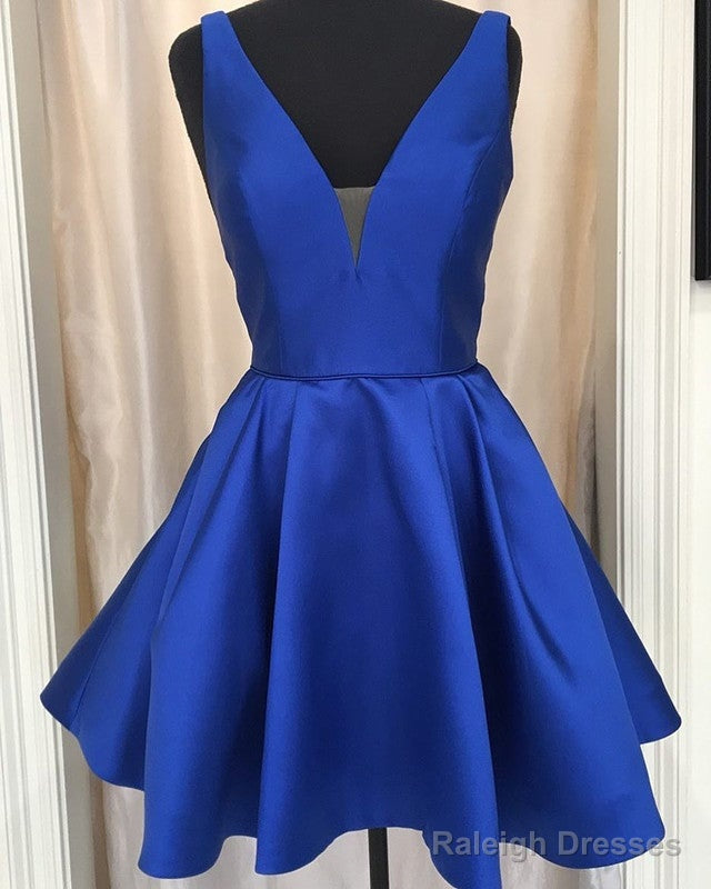 Plunge V-Neck Satin Homecoming Dress Short Cocktail Prom Gown