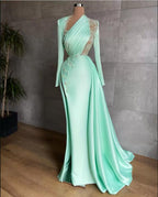 Sexy Prom Dresses Plus Size Arabic Aso Ebi Mermaid Prom Dresses Lace Beaded Illusion Satin Floor Length Party Evening Wear