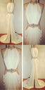 Prom Dress Sheath Column High Neck Rhinestone Long White Prom Dresses