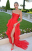 Prom Dress Strapless Prom Dress Side Slit Prom Dresses Layered Prom Gowns