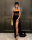 Sexy Formal Prom Dress Strapless Slit Black Formal Prom Dress Birthday Outfits
