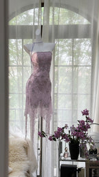 Sexy Purple Lace Tube Top Beaded Earrings Curled Skirt Formal Prom Dress