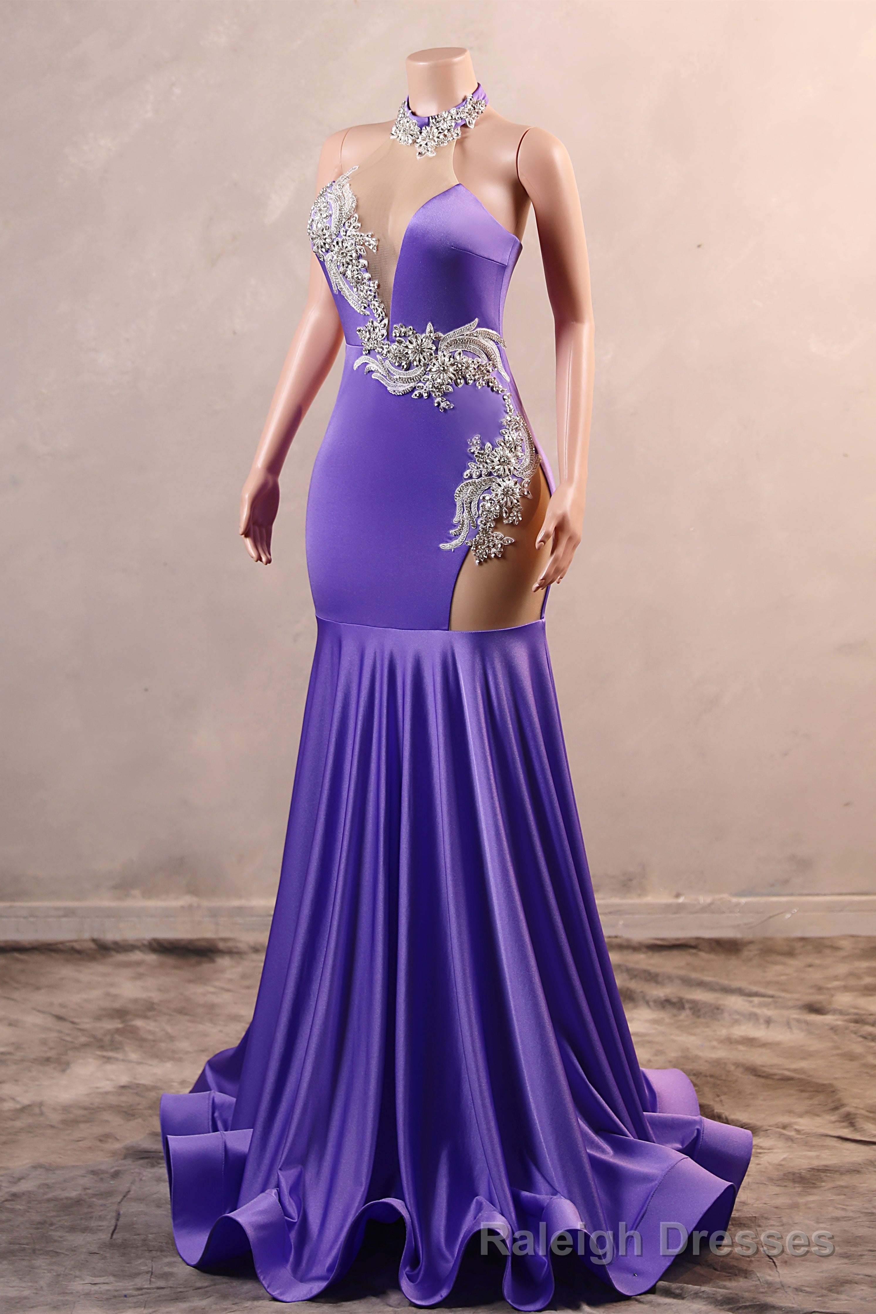 Sexy Purple Mermaid Prom Dresses Heavily Beading Women Evening Dresses Halter Neck Secondary image