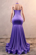Sexy Purple Mermaid Prom Dresses Heavily Beading Women Prom Dresses Halter Neck