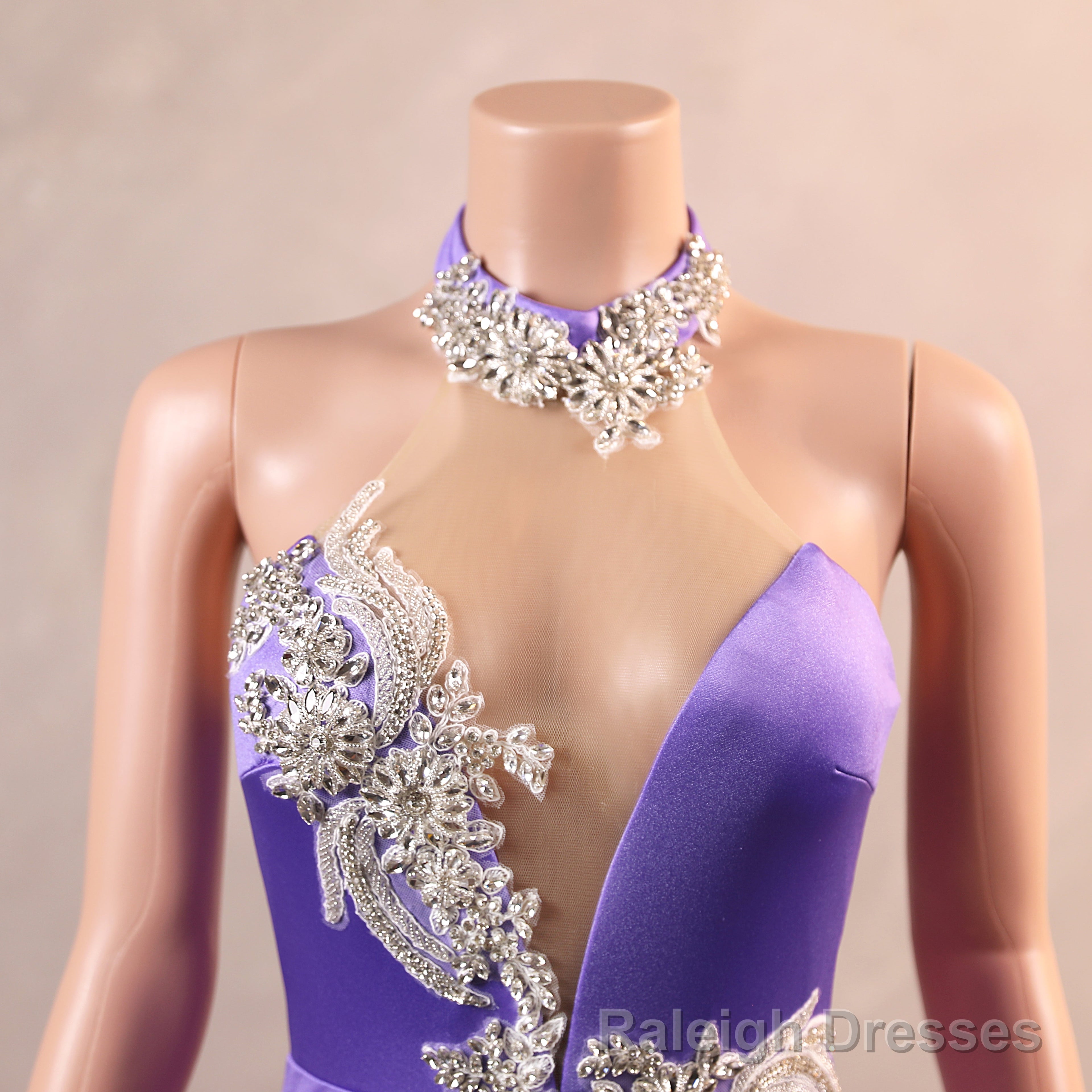 Sexy Purple Mermaid Prom Dresses Heavily Beading Women Evening Dresses Halter Neck