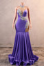 Sexy Purple Mermaid Prom Dresses Heavily Beading Women Evening Dresses Halter Neck