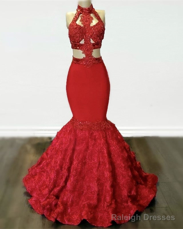 Red Applique Rosette Mermaid Prom Dress Main image