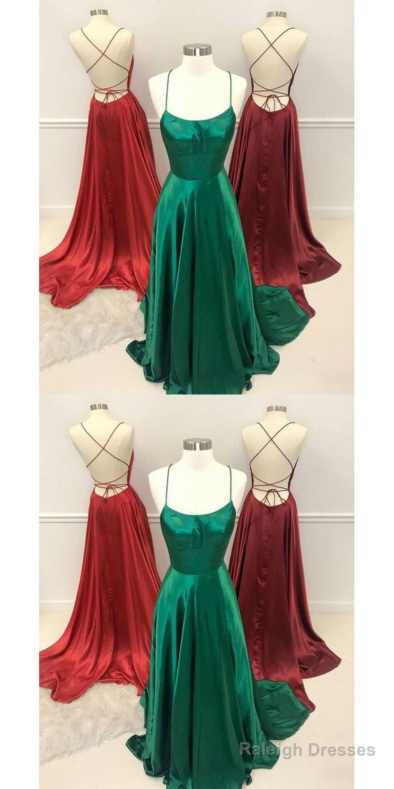 Red/Green/Burgundy Long Criss Cross Prom Dress