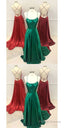 Red/Green/Burgundy Long Criss Cross Prom Dress