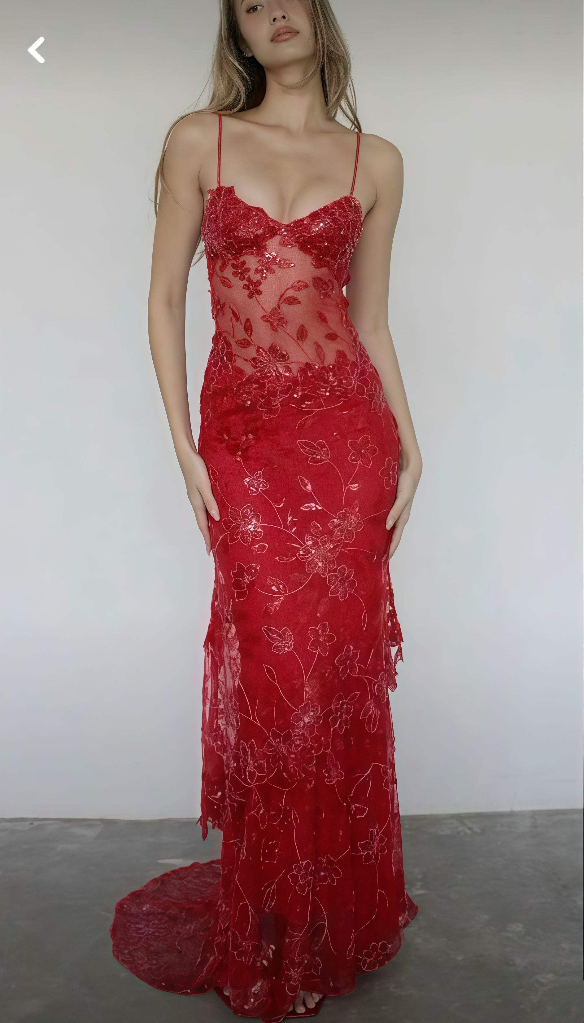 Sexy Red Lace Sequin Long Evening Prom Dress Secondary image