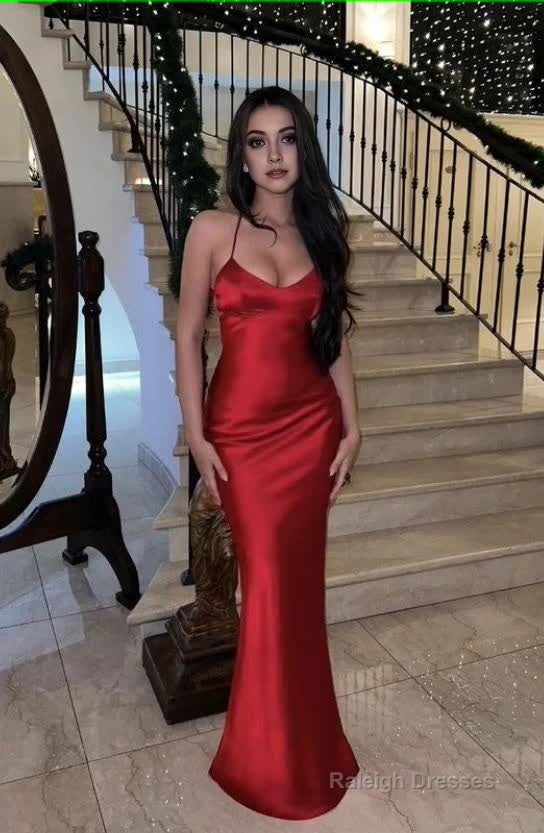 Sexy Red Mermaid Spaghetti Straps Maxi Long Party Prom Dresses,Evening Dress Main image