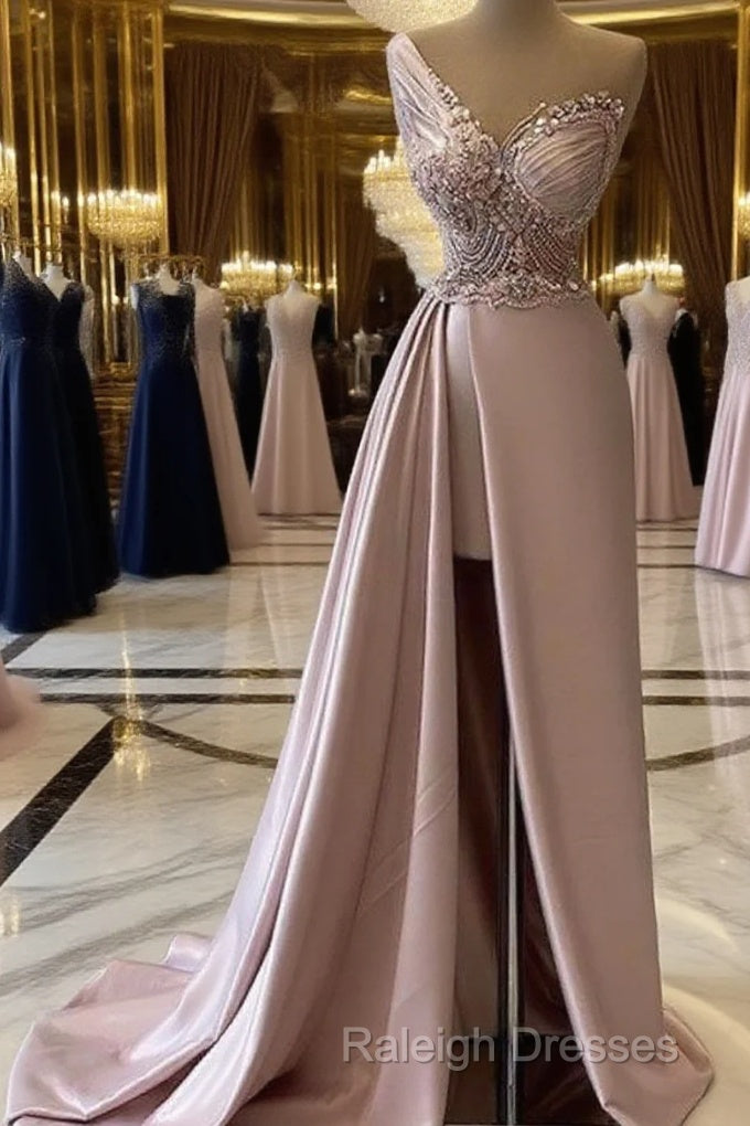 Sexy Robe De Soiree A-Line One-Shoulder Floor Length Beaded Slit Long Prom Dresses Prom Gown Evening Dresses Main image