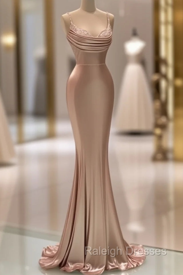 Sexy Rose Gold Mermaid Spaghetti Straps Maxi Long Prom Dresses Online