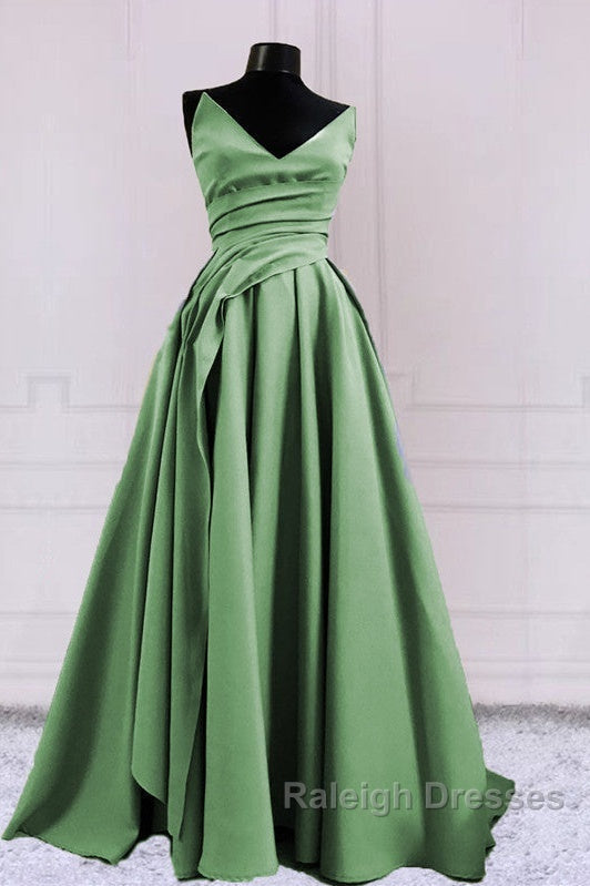 Ruched V Neck Split Satin Long Dress