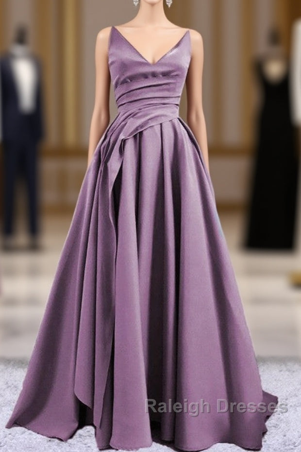 Ruched V Neck Split Satin Long Dress