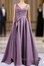 Ruched V Neck Split Satin Long Dress