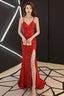 Sexy Sequins Long Slit Cross Back Junior Prom Dress, A-Line Party Dress Formal Dress