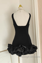 Sexy Sheath Black Satin Holiday Dress Travel Vacation Dresses Short Birthday Dress