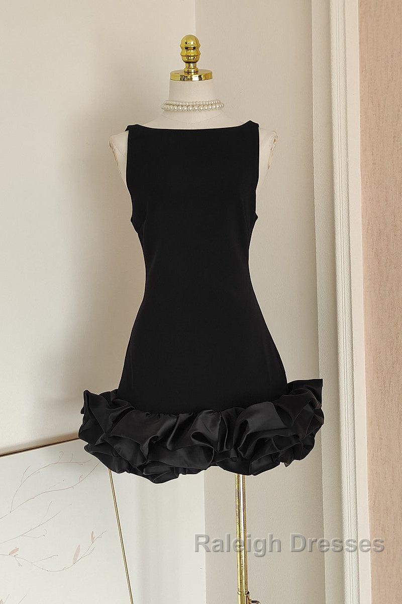 Sexy Sheath Black Satin Holiday Dress Travel Vacation Dresses Short Birthday Dress