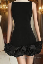 Sexy Sheath Black Satin Holiday Dress Travel Vacation Dresses Short Birthday Dress