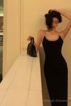 Sheath Halter Black Backless Knee Length Prom Dress Birthday Outfits