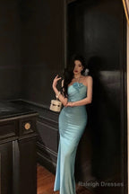 Sheath Halter Blue Fold Prom Dress Long Birthday Outfits
