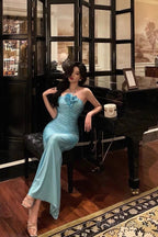 Sheath Halter Blue Fold Prom Dress Long Birthday Outfits