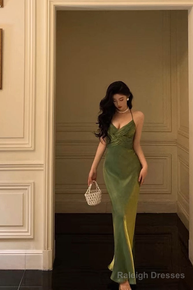 Sexy Sheath Halter Green Satin Date Night Dress Prom Dresses Birthday Outfits Secondary image