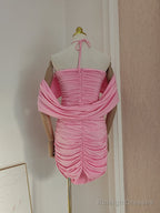 Sexy Sheath Halter Pink Floral Holiday Dress Travel Vacation Dresses Short Birthday Dress