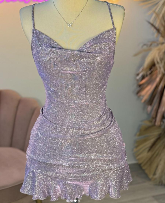 Sheath Halter Sequin Tight Grape Prom Homecoming Dress 8Th Grad Dance Graduation Dresses Short Birthday Outfits Hoco Dress Secondary image