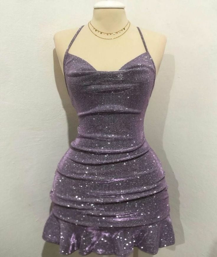 Sheath Halter Sequin Tight Grape Prom Homecoming Dress 8Th Grad Dance Graduation Dresses Short Birthday Outfits Hoco Dress Main image