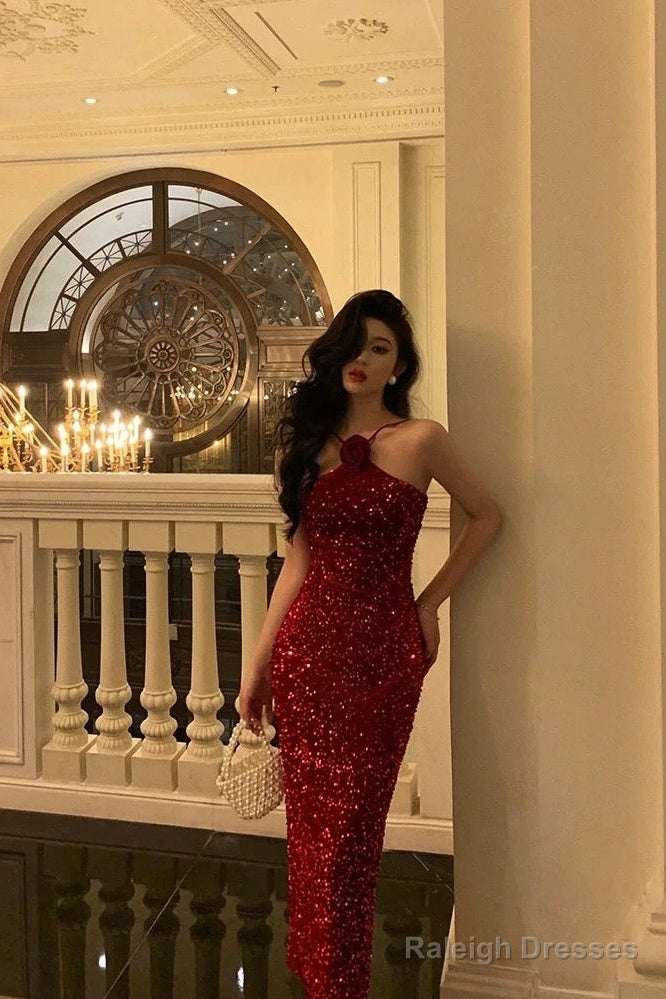 Sexy Sheath Halter Sleeveless Flower Sequin Date Night Dress Prom Dresses Birthday Outfits Secondary image